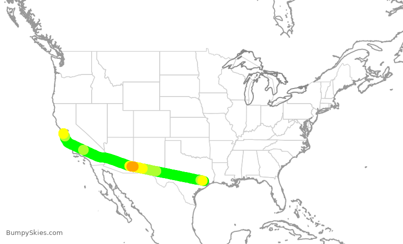 Turbulence forecast map for UAL1976, IAH to SFO