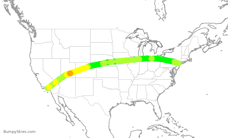 Turbulence forecast map for UAL1981, LAX to EWR