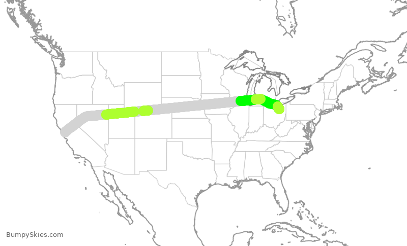 Turbulence forecast map for UAL1982, SFO to CLE