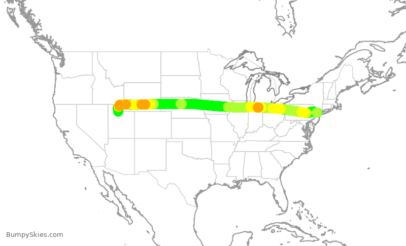 Turbulence forecast map for UAL1986, EWR to SLC