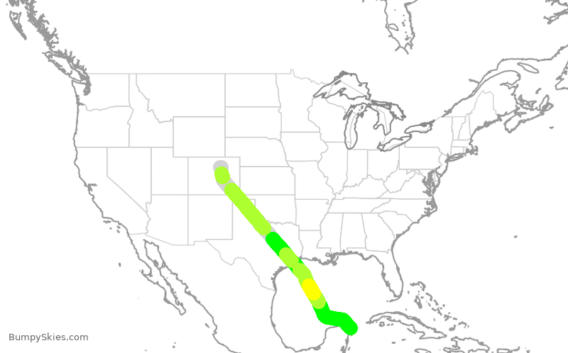 Turbulence forecast map for UAL1987, DEN to CUN