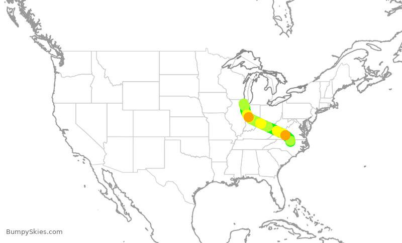 Turbulence forecast map for UAL1989, ORD to RDU