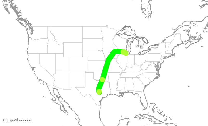 Turbulence forecast map for UAL1990, AUS to ORD
