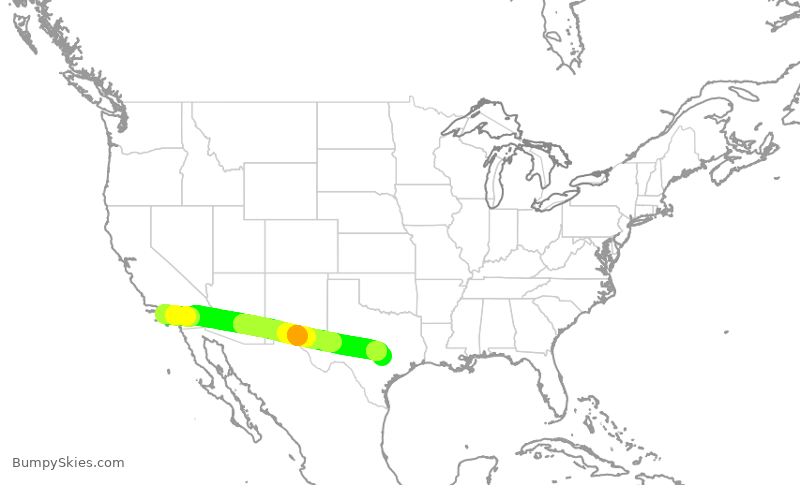 Turbulence forecast map for UAL1990, LAX to AUS