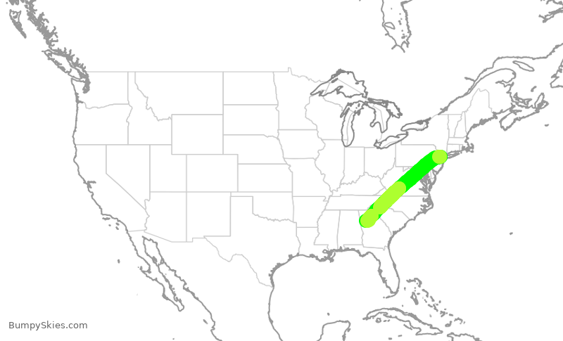 Turbulence forecast map for UAL1991, EWR to ATL