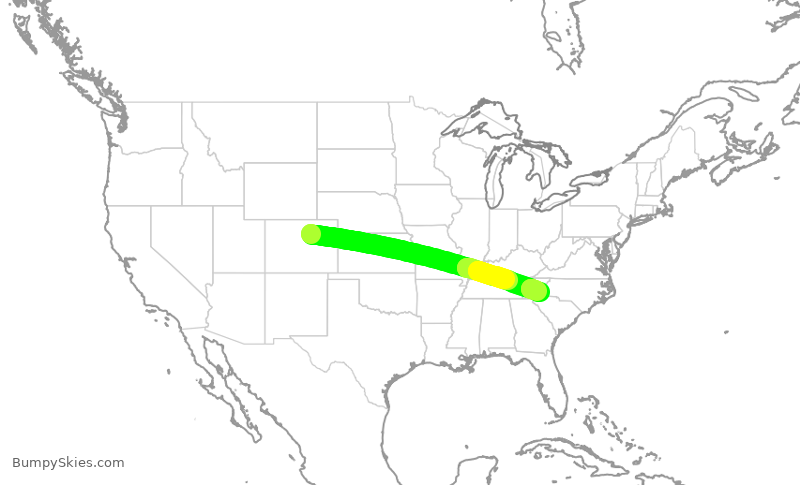 Turbulence forecast map for UAL1992, DEN to AVL
