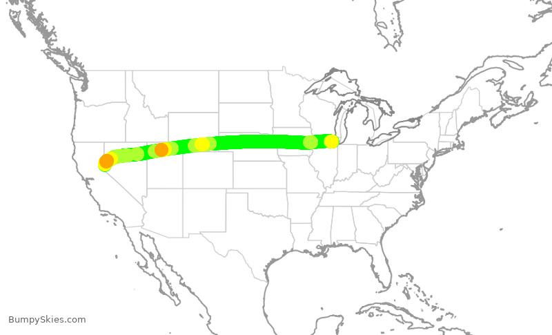 Turbulence forecast map for UAL1993, ORD to RNO