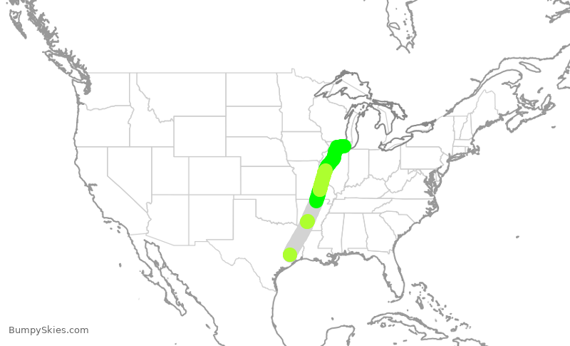 Turbulence forecast map for UAL1994, IAH to ORD