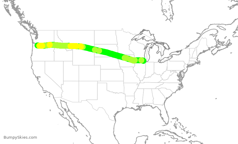 Turbulence forecast map for UAL1994, ORD to PDX