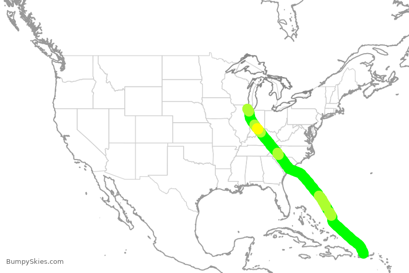 Turbulence forecast map for UAL1996, ORD to JSJ