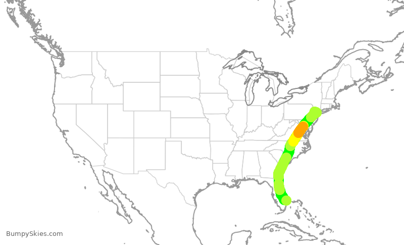 Turbulence forecast map for UAL1999, DJT to EWR