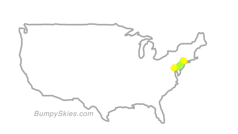 Map of continental US with illustrated flight path and turbulence forecast (described in text below)