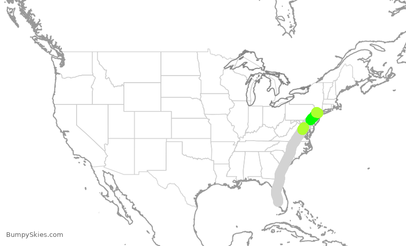 Turbulence forecast map for UAL1999, RSW to EWR