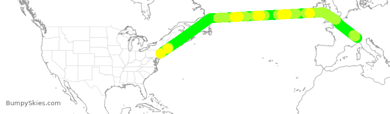 Turbulence forecast map for UAL19, EWR to MXP