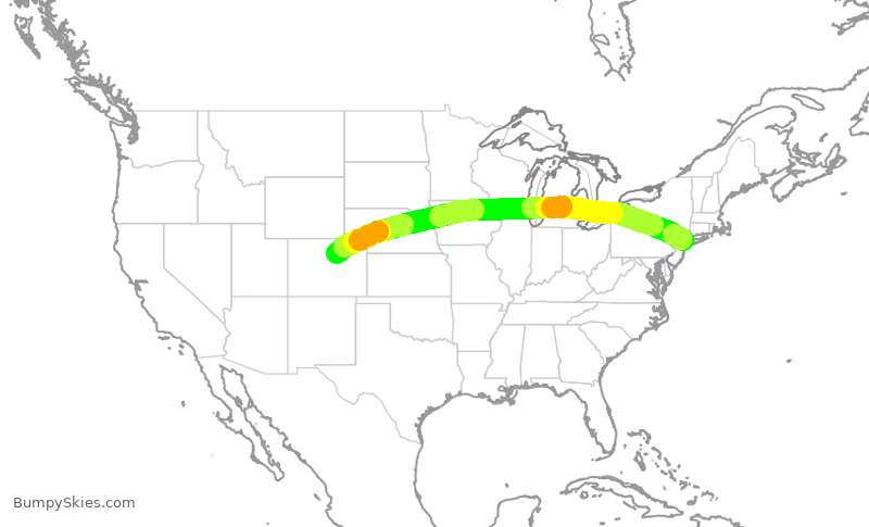 Turbulence forecast map for UAL2000, LGA to DEN