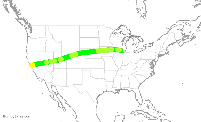 Turbulence forecast map for UAL2000, SFO to ORD
