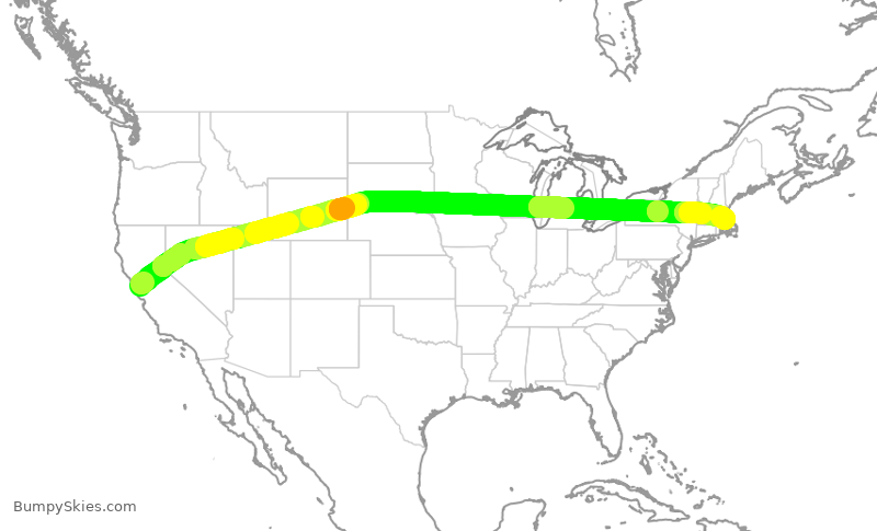 Turbulence forecast map for UAL2001, SFO to BOS