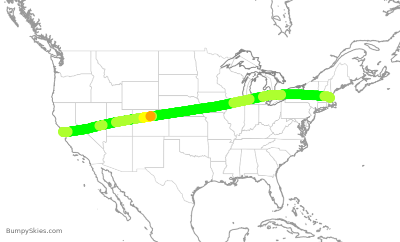 Turbulence forecast map for UAL2002, BOS to SFO