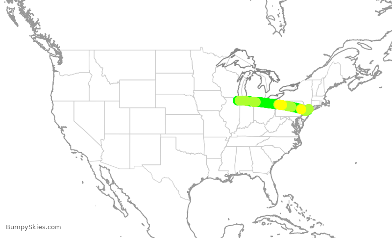 Turbulence forecast map for UAL2002, ORD to LGA