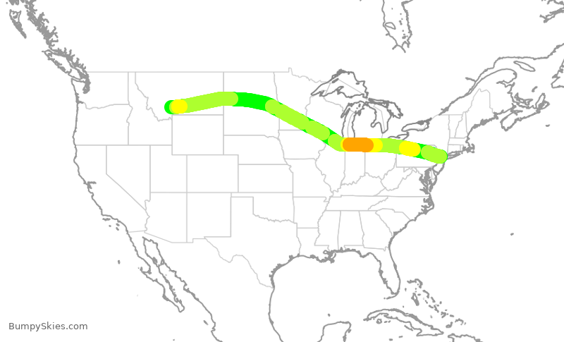 Turbulence forecast map for UAL2003, BZN to EWR