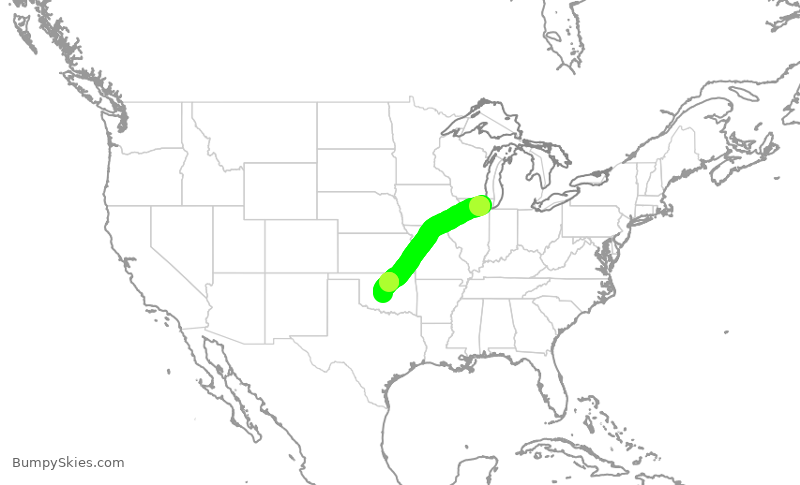 Turbulence forecast map for UAL2004, ORD to OKC