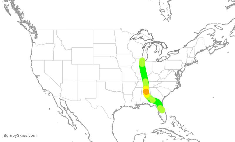 Turbulence forecast map for UAL2008, ORD to MCO