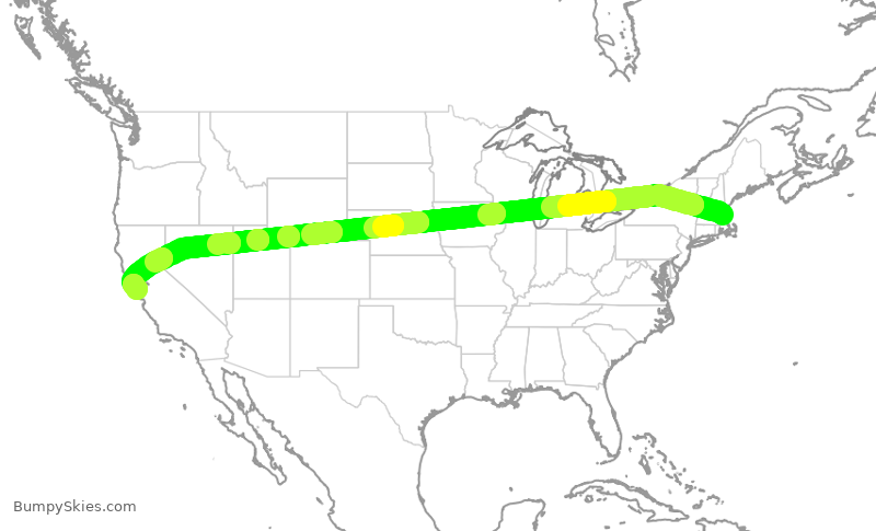 Turbulence forecast map for UAL2011, BOS to SFO