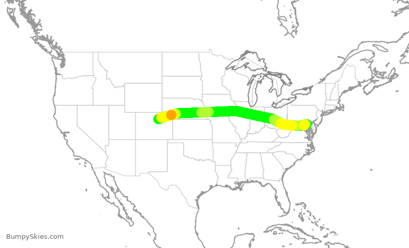 Turbulence forecast map for UAL2012, BWI to DEN