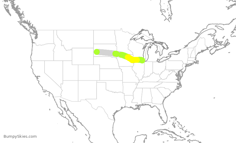 Turbulence forecast map for UAL2012, ORD to RAP
