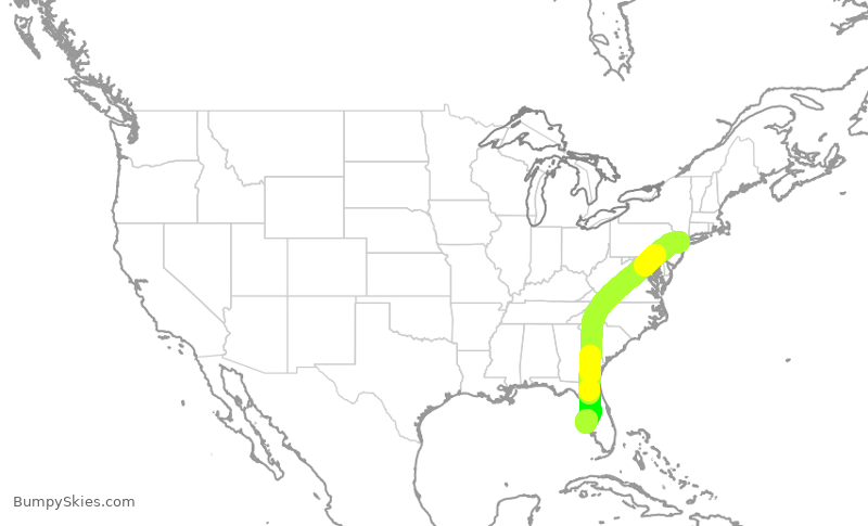Turbulence forecast map for UAL2016, EWR to SRQ
