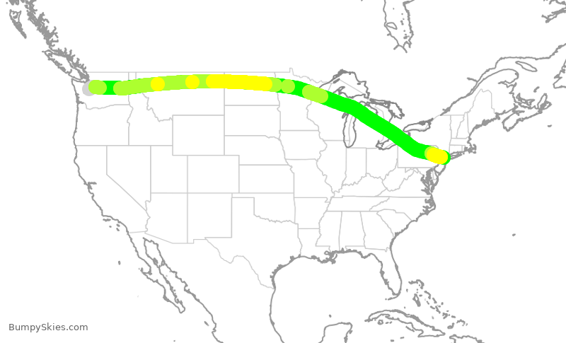 Turbulence forecast map for UAL2017, SEA to EWR