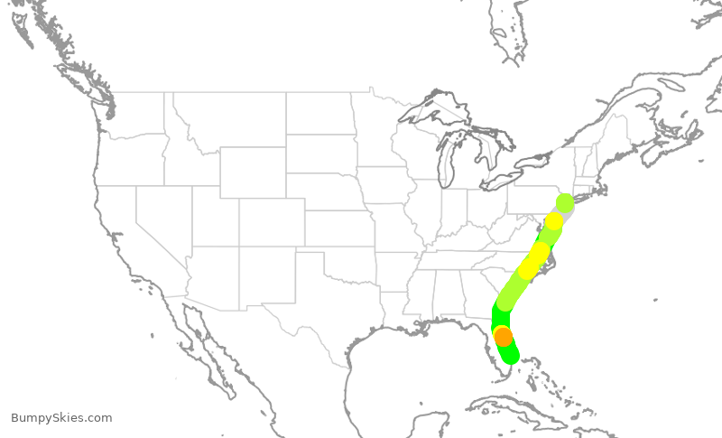 Turbulence forecast map for UAL2018, EWR to KDJT