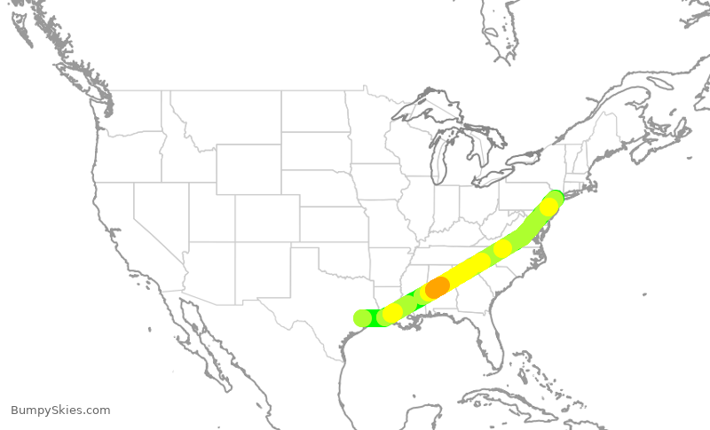 Turbulence forecast map for UAL2018, IAH to EWR