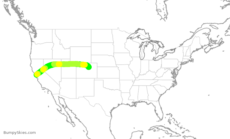 Turbulence forecast map for UAL2019, SFO to DEN