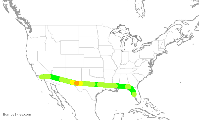 Turbulence forecast map for UAL2019, TPA to LAX