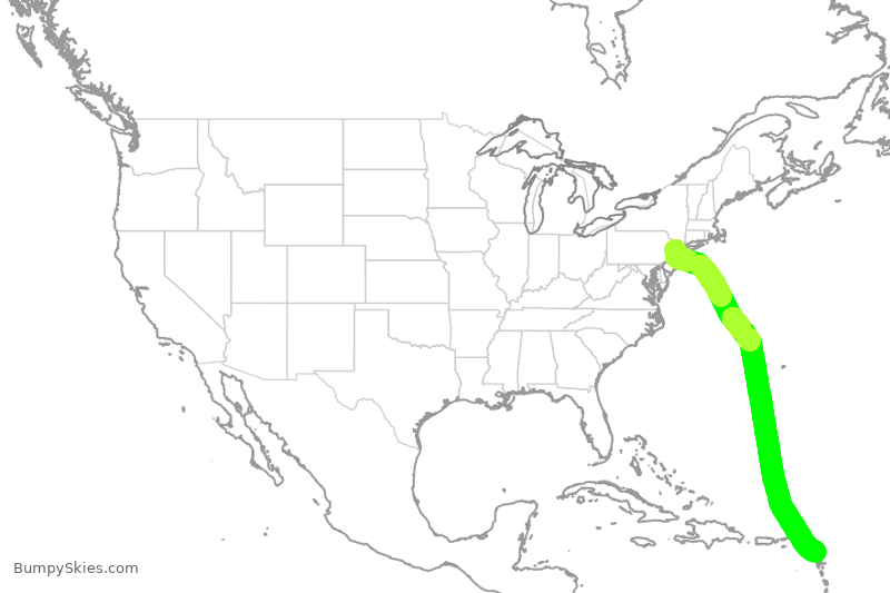 Turbulence forecast map for UAL2020, EWR to APA