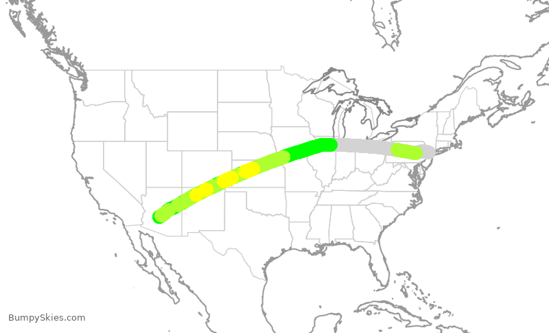 Turbulence forecast map for UAL2027, EWR to PHX