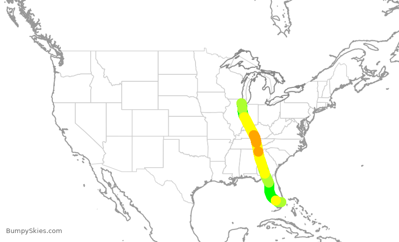 Turbulence forecast map for UAL2028, ORD to FLL