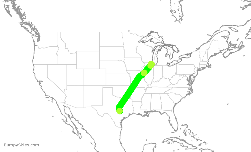 Turbulence forecast map for UAL202, AUS to ORD