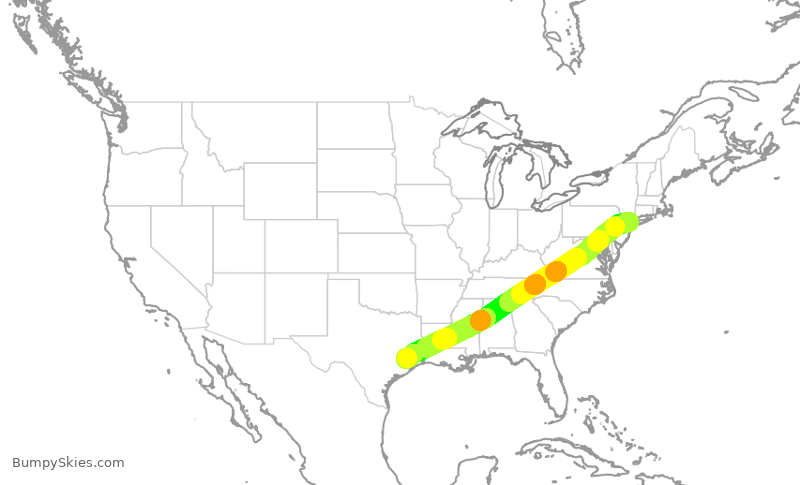Turbulence forecast map for UAL2030, LGA to IAH