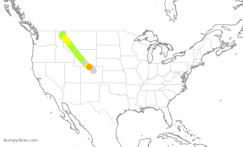 Turbulence forecast map for UAL2031, FCA to DEN