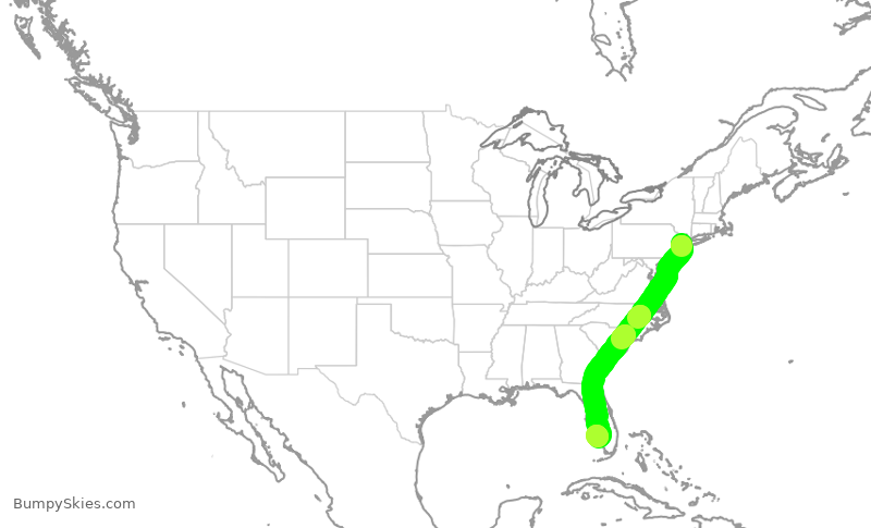 Turbulence forecast map for UAL2032, EWR to RSW