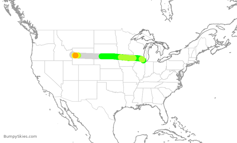 Turbulence forecast map for UAL2032, JAC to ORD