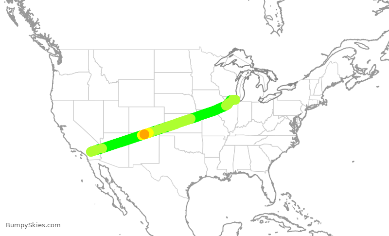 Turbulence forecast map for UAL2034, PSP to ORD