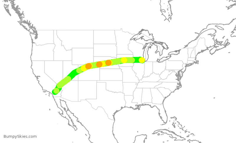 Turbulence forecast map for UAL2037, ORD to PSP
