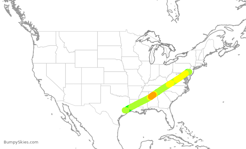 Turbulence forecast map for UAL2038, PHL to IAH