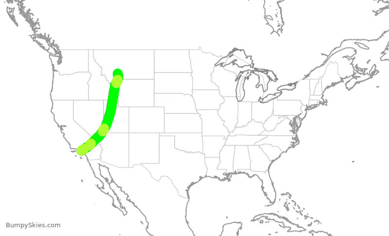 Turbulence forecast map for UAL2039, LAX to BZN