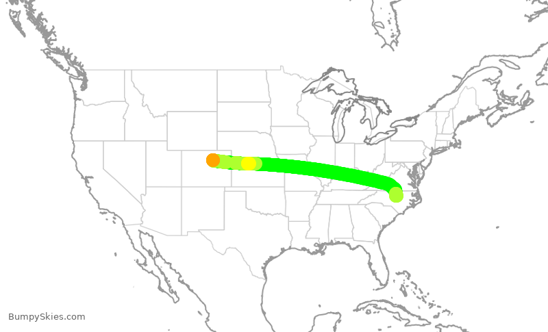 Turbulence forecast map for UAL2040, DEN to RDU
