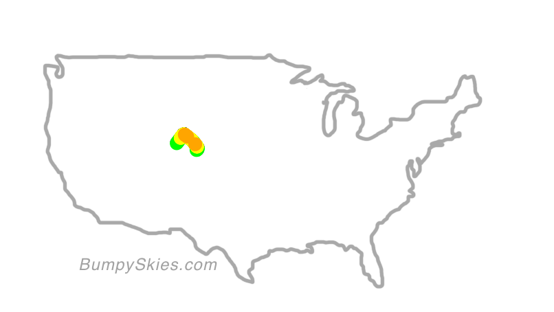 Map of continental US with illustrated flight path and turbulence forecast (described in text below)