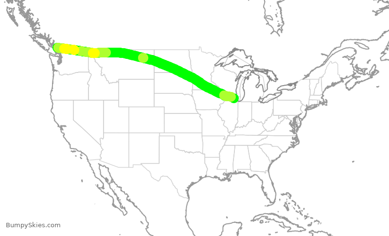 Turbulence forecast map for UAL2048, YVR to ORD